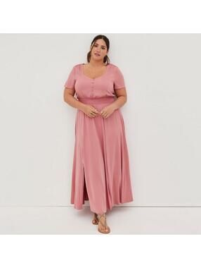 Torrid Pink Challis Smocked Waist Maxi Dress NWT 0 Large 12 Slit Dusty Rose NEW